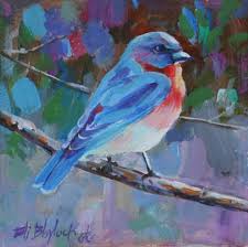 Acrylic Bird Paintings On Canvas Acrylic Painting Of Bluebird Original Art Painting By Elizabeth Blaylock Dailypainters Com Original Art Painting Art Painting Art