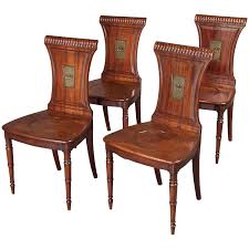 Fine Set Of Four Regency Mahogany Armorial Hall Chairs Hall Chair Chair English Antique Furniture
