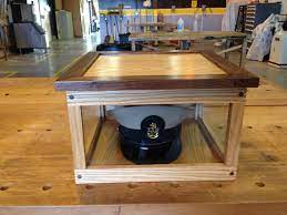 Navy Hat Box Oak Walnut And Glass Shadow Box Shadow Boxes Navy Hats