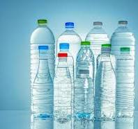 Set of transparent plastic water bottle with blank label ...