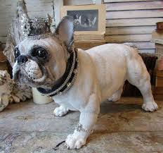 French Bull Dog Statue W Handmade Crown And Rhinestone Collar Adorned Frenchie Bulldog Figure Painted Vanilla White Anita S Dog Statue Bulldog French Bulldog