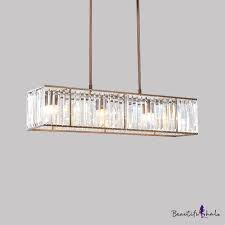 Vintage Style Rectangle Pendant Light Clear Crystal Three Light Brass Chandelier For Dining Room Dining Room Chandelier Brass Chandelier Pendant Light