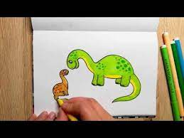 How To Draw Longneck Dinosaurs Fun Little Art For Kids On Youtube How To Draw A House Behind A Fence Colored With Dinosaur Drawing Family Drawing Drawings
