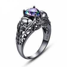 Gothic Jewelry Purple Crystal Unique Black Skull Rings Black Skull Ring Skull Wedding Ring Skull Ring