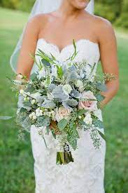 Fall wedding bridal bouquets with lots of greens. Seasonal Autumn Wedding Flowers Ideas