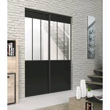 Lot De 2 Portes De Placard Rail Coulissante Noir Ekipa L 180 X H 250 Cm Porte Placard Placard Coulissant Porte Placard Coulissante