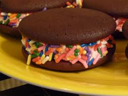 Chocolate Whoopie Pie Filled With Vanilla Marshmallow Cream Rolled In Colorful Sprinkles Whoopie Pies Chocolate Whoopie Pies Vanilla Marshmallows