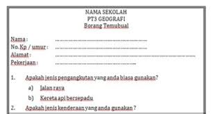 Contoh borang soal selidik pencemaran udara geografi pt3. Soal Selidik Geografi Pt3 Guru Paud