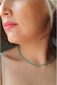 Bella Sera Studio Kum Boncuk Turuncu Turkuaz Minimal Choker Kolye