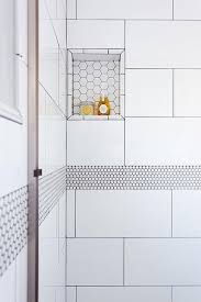 Check spelling or type a new query. White Staggered Shower Wall Tiles Trimmed With White Penny Border Tiles And Gray Grout Grey Bathroom Floor Bathroom Border Tiles White Tile Shower