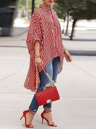 Gestreifte Bedruckte Flugelhulse Mit Tiefem Saum Lose Bluse Bedruckte Bluse Flugelhulse Gestreifte Tiefem 70er Mode Modestil Outfit Ideen