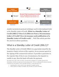 A letter of credit is an obligation of the bank that opens the letter of credit (the issuing bank) to pay the agreed amount to the seller on behalf of the buyer, upon receipt of the documents specified in the letter of credit. Standby Letter Of Credit Definition Issuance Notification And Uses By Grandcityinvestmentlimited Issuu