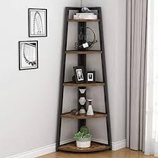 Amazon Com Tribesigns 70 Inch Tall Corner Shelf 5 Tier Rustic Corner Bookshelf Industrial Small Book In 2020 Tall Corner Shelf Corner Bookshelves Corner Ladder Shelf