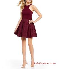 2019 Klos Abiye Modelleri Bordo Kisa Boyundan Askili Kolsuz Klos Etekli The Dress Elbiseler Elbise