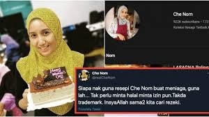 Download lagu resepi che nom (3.2mb) dan streaming kumpulan lagu resepi che nom (3.2mb) mp3 terbaru di metrolagu dan nikmati, video klip resepi hasil diatas adalah hasil pencarian dari anda resepi che nom mp3 dan menurut kami yang paling cocok adalah resepi che nom. Tak Perlu Minta Izin Takde Trademark Netizen Puji Che Nom Tak Kedekut Metro Kini