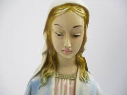 Virgin Mary Madonna Plaster Statue Polychrome Open Hands Treading