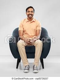 Man sitting under palm trees in a bar vector. People And Furniture Concept Happy Smiling Young Indian Man Sitting In Chair Over Grey Background Canstock