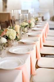 For Main Table Surround Mason Jar With Flowers Such As These Above Around Main Centerpiece And Dessert Tabl Wedding Table Settings Wedding Table Peach Wedding