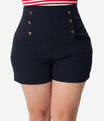 Unique Vintage Plus Size 1940s Black High Waist Sailor Debbie Shorts