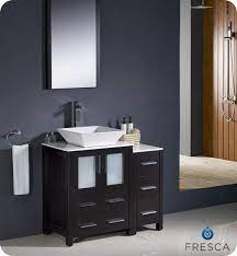 Modern & contemporary bathroom vanities : Fvn62 2412es Vsl Torino 36 Inch Espresso Modern Bathroom Vanity W Side Cabinet Vessel Sink Fvn62 2412es Vsl
