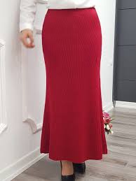 Fitilli Triko Etek Kirmizi The Dress Etek Kalem Etek