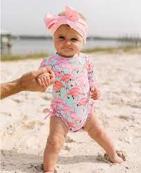 Bonverano kids one piece zip sun suit with sun hat best baby boy swimsuit : Baby Flamingo Swimsuit Girls Long Sleeve Bathing Suit