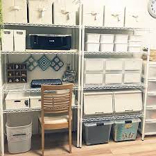hemukoさんのmy shelf ニトリの椅子 山善 毛糸収納 ニトリのインボックス 山善おうちすっきりボックス 無印良品 ポリプロピレンケース 山善さんのスチールラック セリアのフタ付プラbox スチールラックをパソコン机に 2018 2 19 無印良品 ランド メタルラック 収納