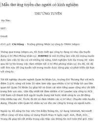 Xem các cover letter tiếng anh và tiếng việt. Máº«u ThÆ° á»©ng Tuyá»ƒn Thong Dá»¥ng Ä'á»ƒ Thu Hut Nha Tuyá»ƒn Dá»¥ng Jobpro Com Vn