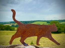 The affordable cat fence is recommended by alley cat allies and is custom built for your yard. Exterior Rustic Rusty Metal Cat Walking Feline Garden Fence Topper Yard Art Gate Post Lawn Sculpture Gift The Countryside Store