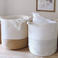 Wicker basket zum kleinen preis hier bestellen. Amazon Com Large Woven Storage Baskets Set Of 2 Decorative Blanket Basket For Living Room Toys Pillows Nursery Or Towels Laundry Hamper Baskets For Organizing Cotton Rope Baskets Home Kitchen