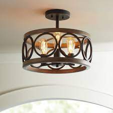 Shop lighting with confidence & price match guarantee. 3 Light Franklin Iron Works Rustic Farmhouse Ceiling Light Semi Flush Mount Fixture Led Black Circle Wood Grain 16 Wide Walmart Com Walmart Com