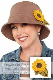 Hand Crocheted Sunflower Pin Hat Accessory Hat Pin Hats For Cancer Patients Crochet Sunflower Hand Crochet
