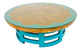 17.5'' w x 13.5'' l x 2.4'' h. 1960s Kittinger Turquoise Lotus Coffee Table Chairish