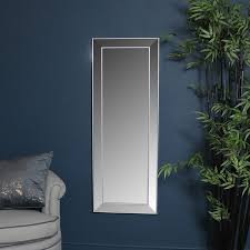 The frame features a steel like finish with an outer border of decorative rivets. Tall Slim Silver Framed Bevelled Wall Floor Leaner Mirror Vintage Home Display Ebay
