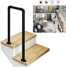 Striking modern entryway in white with clear glass stair railing natural light filters through this clean, white entryway, making it feel even brighter. Amazon Com 2 Step Handrail Complete Kit Industrial Iron Black Stair Railing Elderly Child Safety Non Slip Handrail For Indoor And Outdoor Porch Size 65cm 2 1ft Home Kitchen