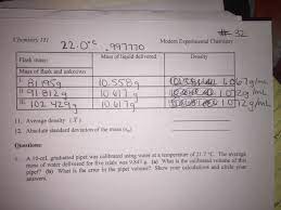 A makes up a bunch of numbers for volume and mass measurements and the result supersizing. Please Find The Average Density And Absolute Standard Chegg Com