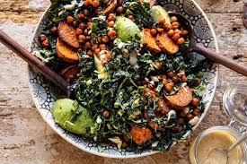 Kale Caesar Salad With Sweet Potatoes And Crispy Chickpeas Half Baked Harvest Recipe In 2020 Salad With Sweet Potato Kale Caesar Salad Crispy Chickpeas