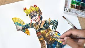 Cara menggambar dan mewarnai pemandangan alam rumah sungai gradasi warna oil pastel. Cara Menggambar Penari Legong Bali Legong Dance Painting Youtube