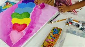 Diy Colorful Hearts Kids Art Class Acrylic Painting By 7 Yr Old Diy Art Painting Kids Art Class Art For Kids