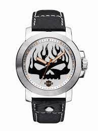 Mens Harley Davidson Stainless Steel Leather Willie G Skull Watch By Bulova 76a137 Uhren