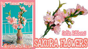 Siapkan alat dan bahan, seperti pita jepang, gunting, jarum pentul, dan steples. Diy 34 Cara Membuat Bunga Sakura Dari Pita Satin Recycle Botol Bekas Cherry Blossoms Youtube