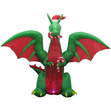 Home Accents Holiday 9 Ft Animated Inflatable Kaleidoscope Dragon With Santa Hat Walmart Com