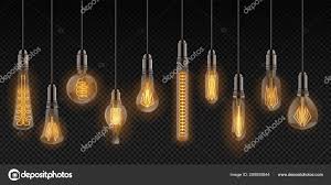 Realistic Light Bulbs Vintage Lamps Hanging On Wires Decoration Glowing Retro Objects Vector Incandescent Filament Lamps Set Stock Vector C Spicytruffel 289050844