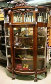 Antique Quartersawn Oak Leaded Beveled Curved Glass Lionhead China Cabinet Claws Antique Oak Furniture Antique Furniture Oak Furniture