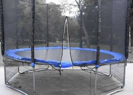 Black and yellow vinyl skirting wraps entire unit. Can You Place A Trampoline On Concrete Backyardables