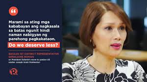 In an official statement, Bataan 1st District Rep Geraldine Roman, the  Philippines' 1st transgender lawmaker, questions “special treatment”  granted to US soldier Joseph Scott Pemberton, who was convicted of homicide  for the