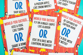 These pop culture questions should be easy to answer for your trivia night with friends. Printable Disney Would You Rather Questions For Kids Play Party Plan