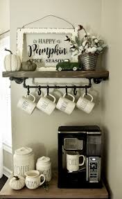 Farmhouse Coffee Bar With Diy Floating Shelf And Mug Rack The Frugal Homemaker