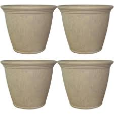 Sunnydaze Decor Anjelica 24 In Grey Poly Outdoor Flower Pot Planter 4 Pack Dg 964 Outdoor Flowers Flower Pots Planter Pots