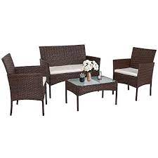 Walsunny 4 Pieces Outdoor Patio Furniture Sets Rattan Chair Wicker Set Outdoor Indoor U Balcony Furniture Outdoor Patio Furniture Sets Outdoor Wicker Furniture